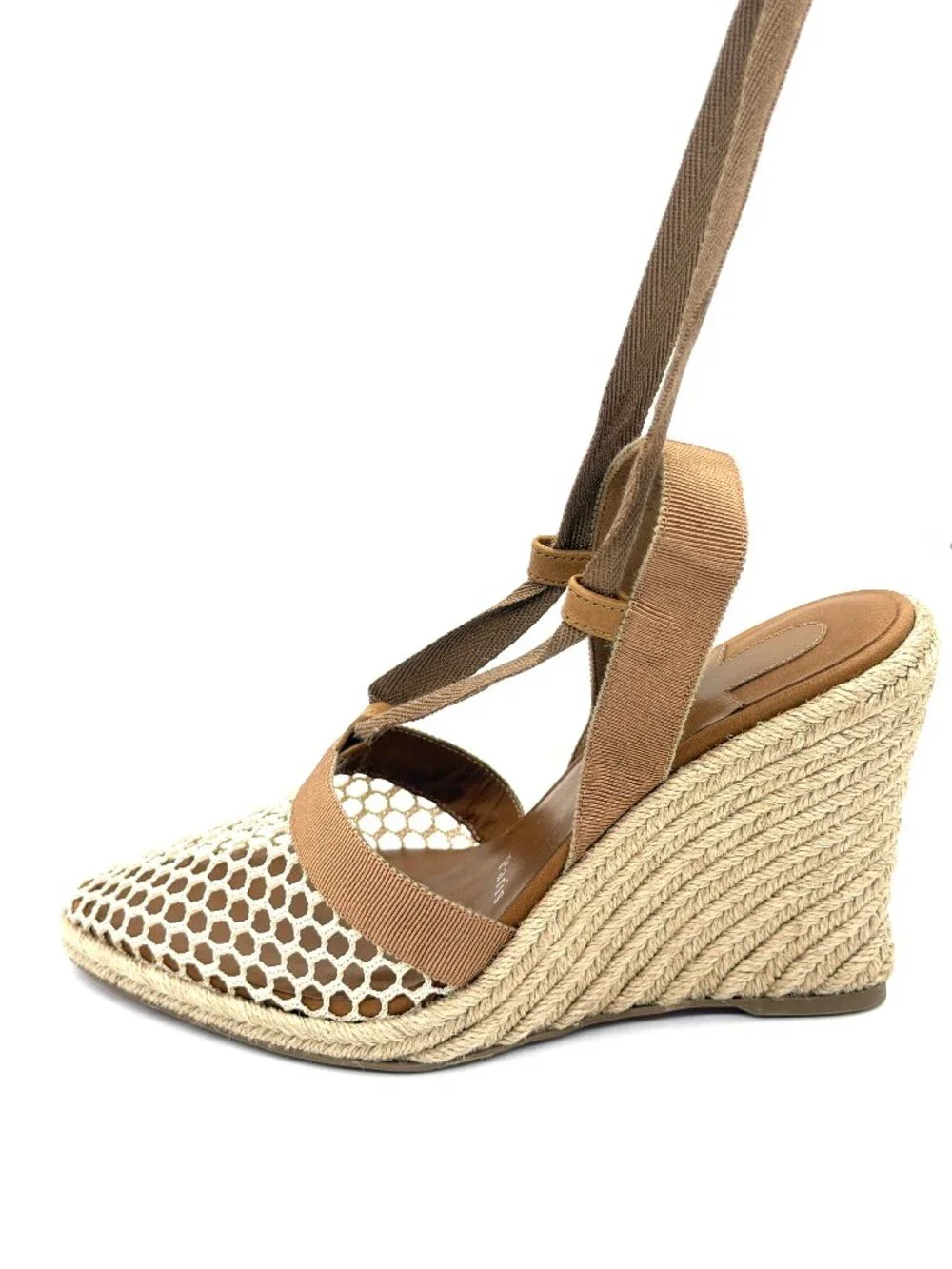 Christian Louboutin TOLEDA 85 Mesh Wedge Heel Ribbon Tie Espadrille Sandals